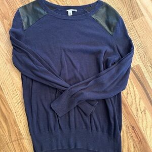 Halogen Nordstrom Large Petite Pleather Shoulder Sweater Navy Blue